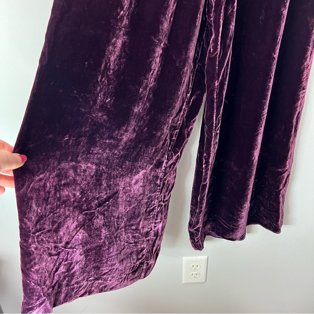 Rebecca Taylor Silk Velvet Wide Leg Pants Purple Elastic 686 - Picture 4 of 8